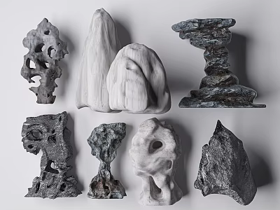 Unique Stone And Wood Decorative Sculptures With Natural Textures And Artistic Shapes 3d model