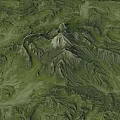 Natural Garden Landscape With Green Meadow Winding Path Mountain Peak And Rolling Hills