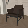 Modern Design Brown Leisure Chair with Metal Frame on Herringbone Wooden Floor and Indoor Plant