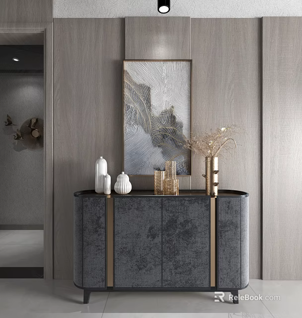 Elegant Modern Entryway Console Table With Decorative Painting Vases And Ornaments 3d model 