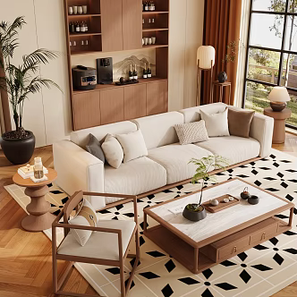 New Chinese Zen Style Home Living Room Chinese Song Style Living Room Chinese Sofa Coffee Table Combination Chinese Sideboard Storage Cabinet Song Style Aesthetics Living Room Ancient Style Living Room 3d model