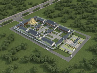 Traditional Chinese Garden Landscape With Courtyard Architecture Lush Greenery And Surrounding Trees 3d model