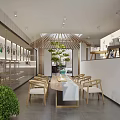 Traditional Exhibition Hall Interior Design With Wooden Roof Skylight And Green Plant
