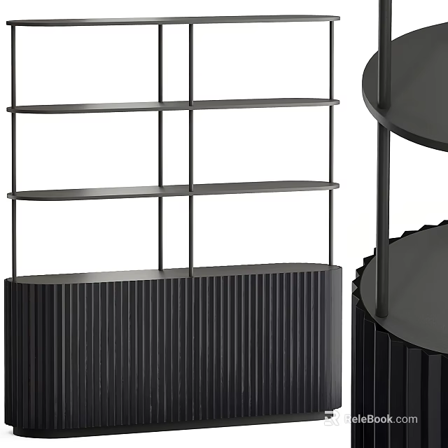 Modern Bookcase Design With Black Metal Frame Multiple Open Shelves And Ribbed Base 3d model 