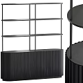 Modern Bookcase Design With Black Metal Frame Multiple Open Shelves And Ribbed Base