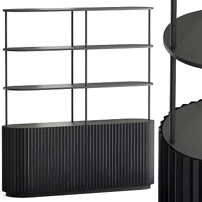 Modern Bookcase Design With Black Metal Frame Multiple Open Shelves And Ribbed Base 3d model