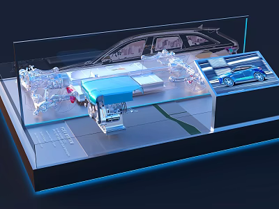 Advanced Modern Automotive Engine Transparent Display With Technical Structure And Components 3d model