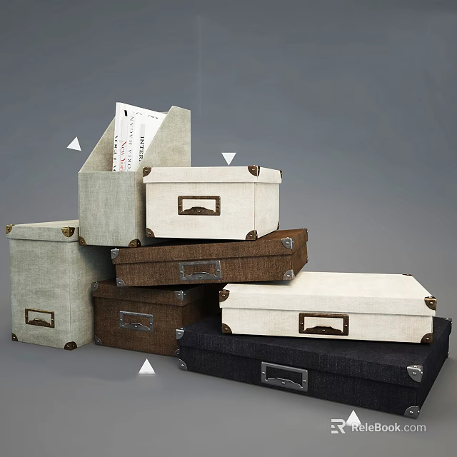 Stacked Storage Boxes In Various Colors With Fabric And Leather Design And Metal Clasps 3d model 
