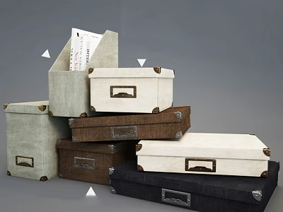 Stacked Storage Boxes In Various Colors With Fabric And Leather Design And Metal Clasps 3d model