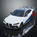White BMW M Coupe With Blue Red Stripes Rear Spoiler And Sporty Design