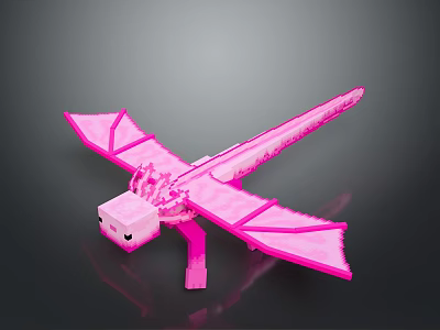 Pink Pixelated Dragon Game Character With Glowing Wings And Detailed Body Design 3d model