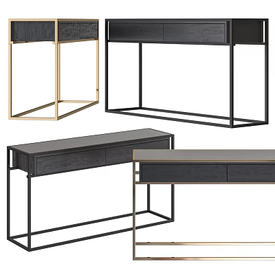 Modern Interior Console Table Design With Metal Frame And Wooden Top 3d model