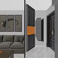 Modern Interior Partition Design With Gray Panel And Orange Lighting Niche