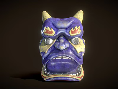 Purple Mask Decorative Ornament Set With Yellow Horns Red Eyebrows And Golden Eyes 3d model