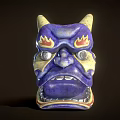 Purple Mask Decorative Ornament Set With Yellow Horns Red Eyebrows And Golden Eyes