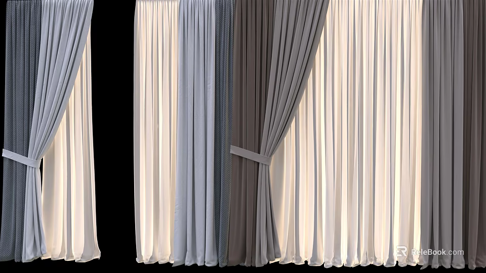 Elegant Sheer Curtains With Gray And Beige Layers And Tieback Detail 3d model 