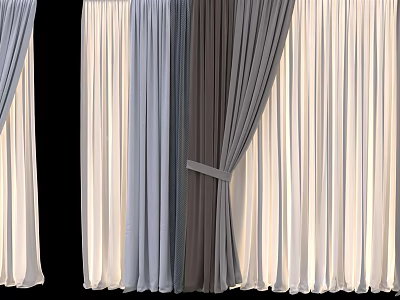 Elegant Sheer Curtains With Gray And Beige Layers And Tieback Detail 3d model