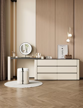 Modern Popular Makeup Table Makeup Stool Combination Dressing Table Makeup Stool Mirror 3d model