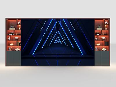 Modern Decorative Cabinet with Blue Lighting and Multi Layered Shelves for Decorations 3d model