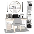 Modern Home Office Desk With Laptop Binders Documents And Circular Wall Shelf