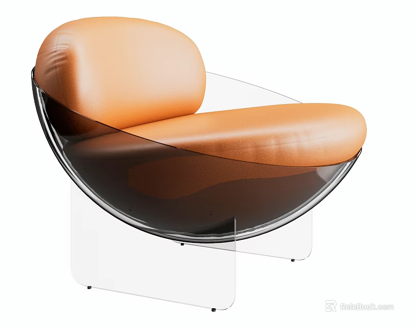 Modern Orange Leather Accent Chair With Transparent Frame And Comfortable Design 3d model 