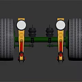 Heavy Duty Tires with White Rims and Green Axle Beam in 3D Suspension Model