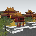 Ancient Chinese Architecture With Yellow Roofs Multi tiered Steps Surrounding Buildings Trees And Distant Mountains