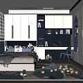 Modern Kids Room Interior With Bed Desk Chair Bookshelf Toys And Rug