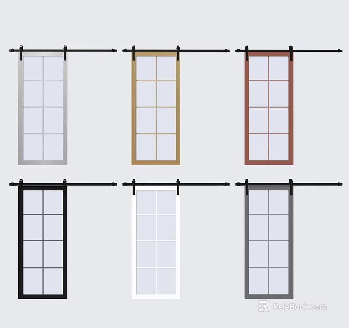 Stylish Sliding Barn Door Designs With Multiple Color Options And Glass Panels 3d model 