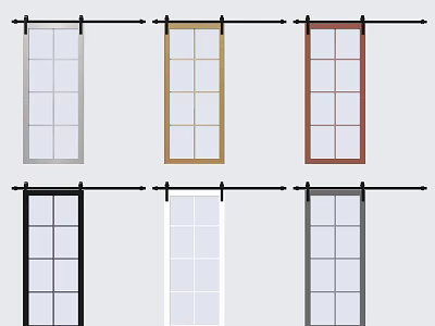 Stylish Sliding Barn Door Designs With Multiple Color Options And Glass Panels 3d model