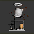 Miniature Coffee Shop Model With Overhead Spilled Coffee Cup And Scattered Beans