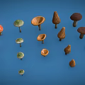 Diverse Mushroom Collection With Various Shapes Colors And Sizes On Blue Background