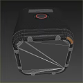 Black Textured Portable Electronic Device With Red Circular Component And Sleek Design