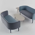 Modern Minimalist Blue Multi Seater Sofa with Round Side Table and Oval Coffee Table 3d model