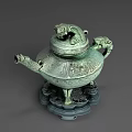 Antique Bronze Ornamental Decorative Set With Dragon Design Intricate Carvings And Three Legged Base Stand
