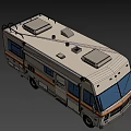 Beige Recreational Vehicle With Orange Stripes Roof Air Conditioners And Side Windows