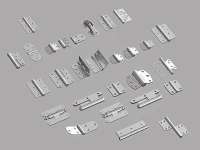 Assorted Metal Hardware Fittings Including Hinges Brackets and Fasteners for Furniture 3d model