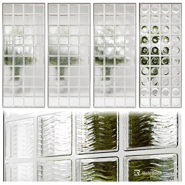 Glass Block Wall with Various Textured Patterns and Transparent Designs 3d model