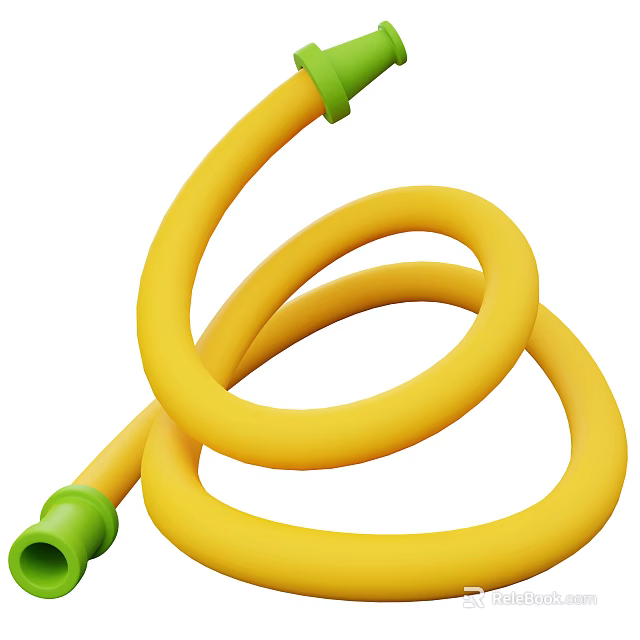 Durable Yellow Fire Hose with Green Connectors for Emergency Fire Safety Equipment 3d model 