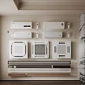 Assorted Wall Mounted Air Conditioners And Fans Display In Modern Interior