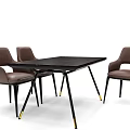 Modern Black Dining Table Set With Brown Leather Chairs And Metal Legs