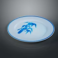Blue Bamboo Sculpture Design On White Ceramic Plate With Blue Rim And Smooth Surface