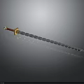 Ornate Decorative Sword With Red Hilt Golden Accents And Silver Blade