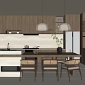 Modern Open Kitchen Interior With Wooden Cabinets Island Countertop And Pendant Lights