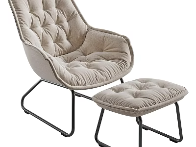 Modern Padded Lounge Chair With Velvet Fabric And Matching Ottoman Metal Frame 3d model