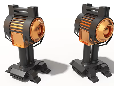 Two Black And Copper Industrial Equipment With Cylindrical Main Body And Base Stand 3d model