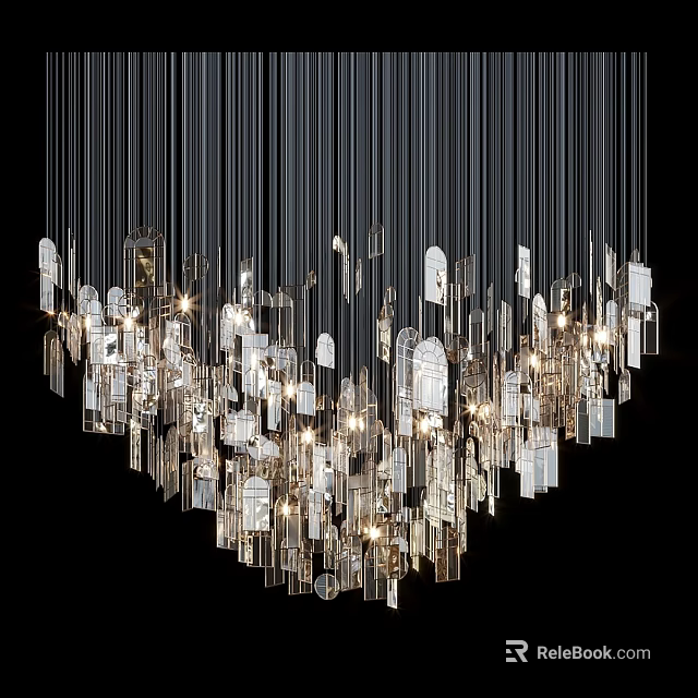Modern Crystal Chandelier with Hanging Glass Pendants Illuminated in Elegant Design 3d model 