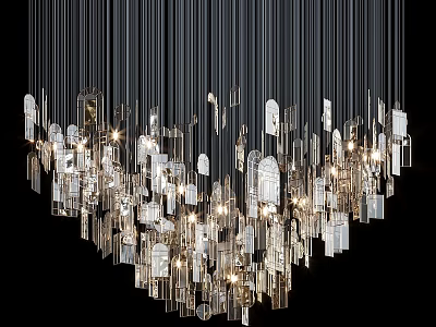 Modern Crystal Chandelier with Hanging Glass Pendants Illuminated in Elegant Design 3d model