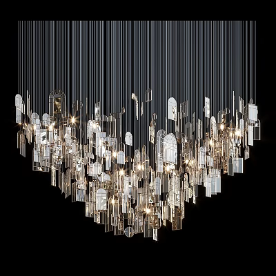 Modern Crystal Chandelier with Hanging Glass Pendants Illuminated in Elegant Design 3d model