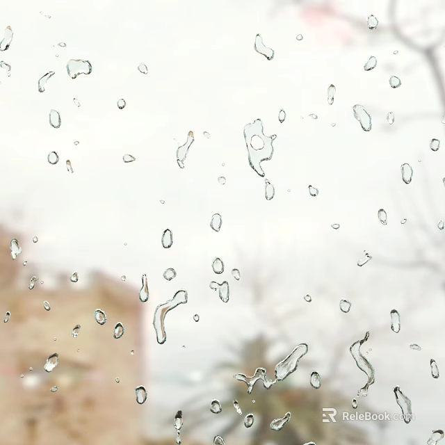 Raindrops On Window Glass With Blurred Outdoor Background View 3d model 